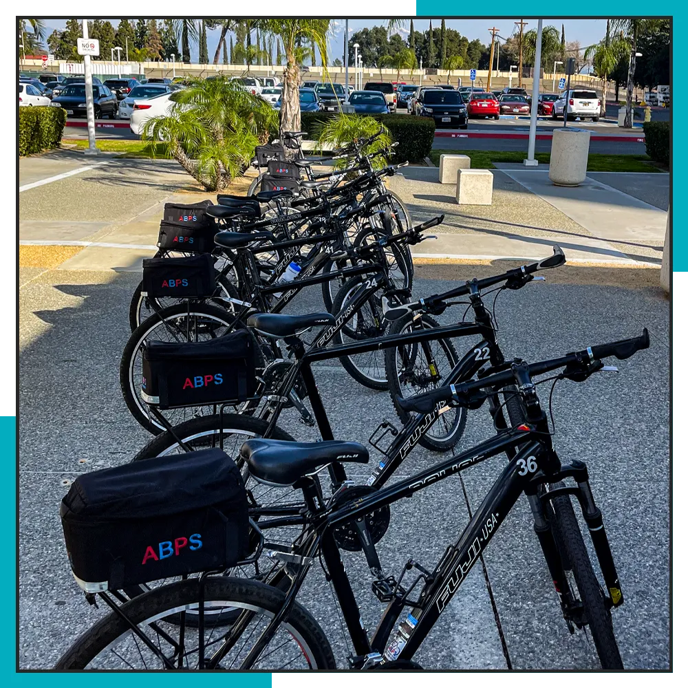 Mobile bike mechanic servicing a bike patrol fleet.