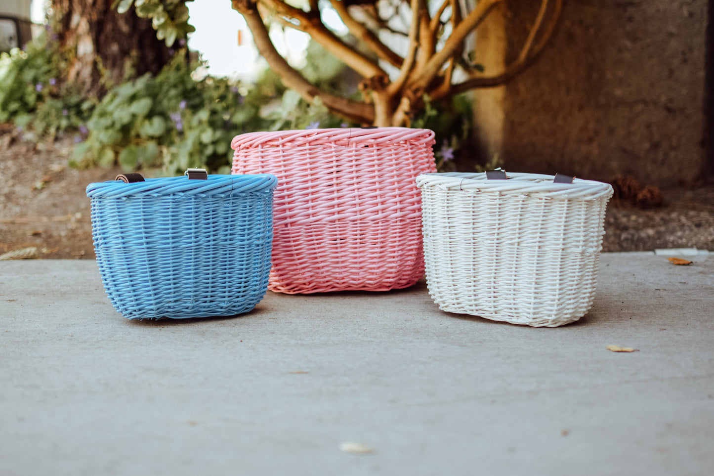 Sunlite Willow Bushel Baskets in the mini and regular versions for size comparison